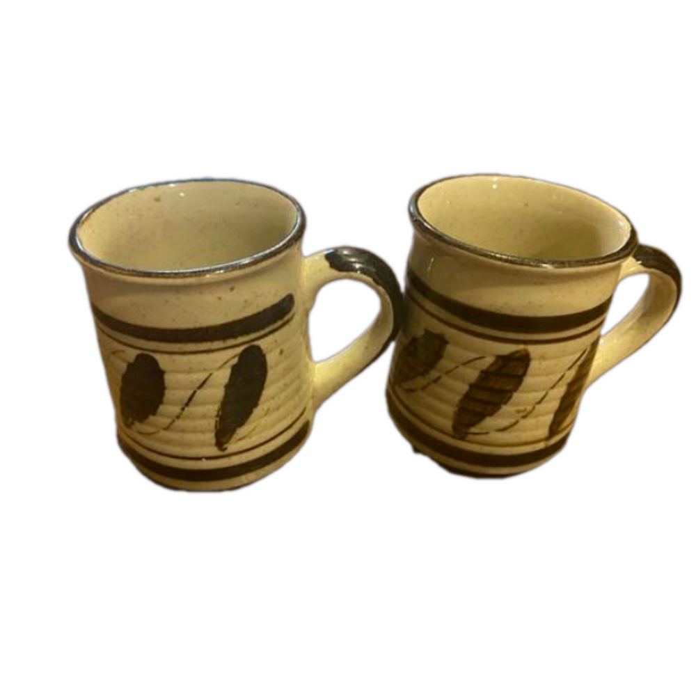 Set of 2 Small Stoneware Mug Tapered Korea Tea Cup 80s Vintage Stoneware